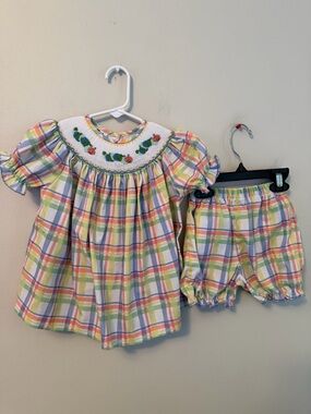 Ruth and Ralph Colorful Plaid Smocked The Hungry Caterpillar Matching Set